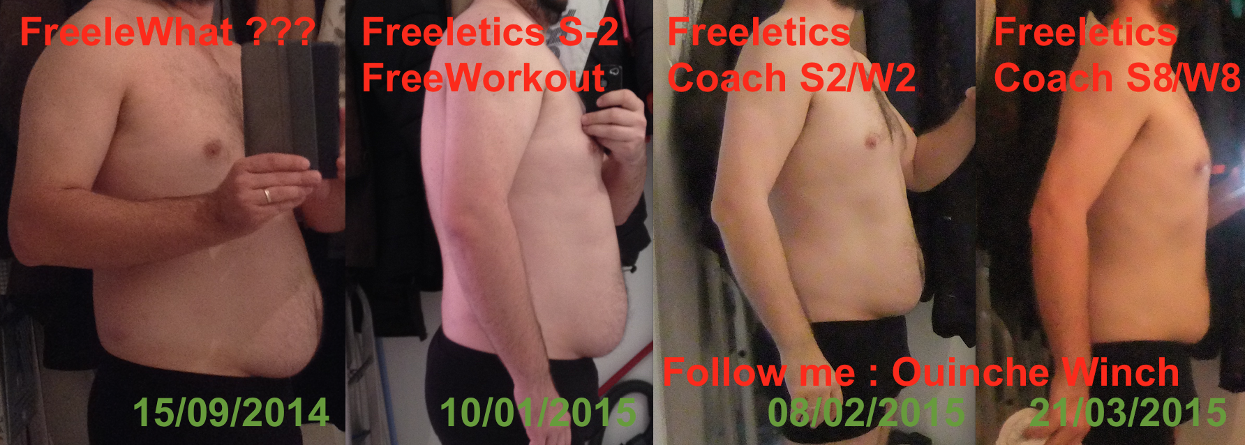 Ouinche de profil - Évolution Sept 2014/Mars 2015 - Fin de semaine 8 Freeletics programme cardio + force