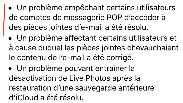 Extrait du Patch Note iOS9.2