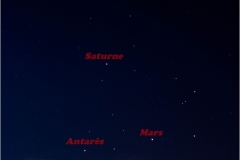 La lune, masquée, et la conjonction Saturne-Mars-Antarès